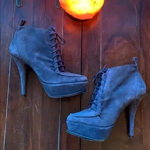 Elizabeth & James Navy Suede Lace Up Booties